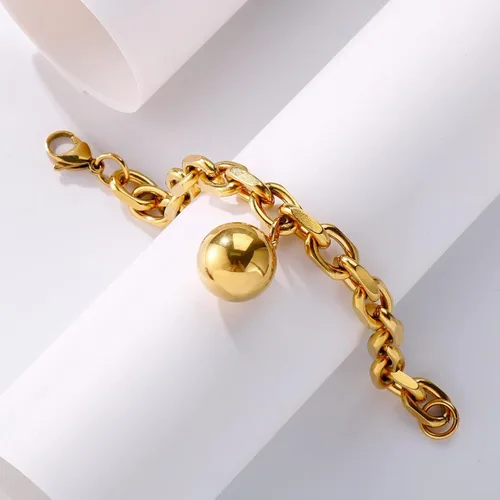 Vista 4 de Elefezar Pulsera de cadena gruesa de acero inoxidable con dijes de bola para mujer, accesorios de joyería