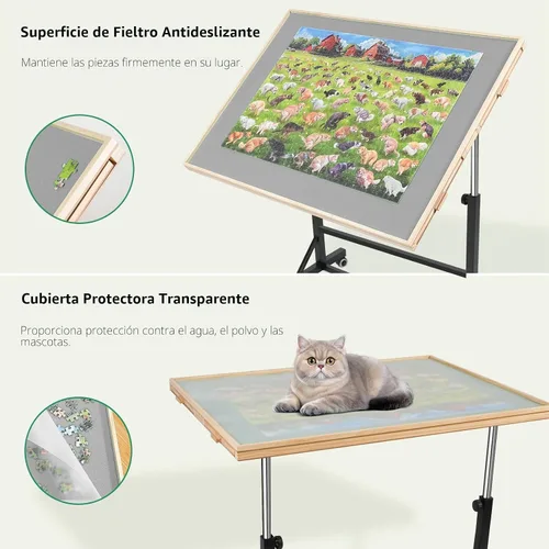 Vista 5 de ALL4JIG Mesa de rompecabezas de 1500 piezas con patas y ruedas, mesa de rompecabezas de madera con 4 cajones y cubierta, estabilidad mejorada