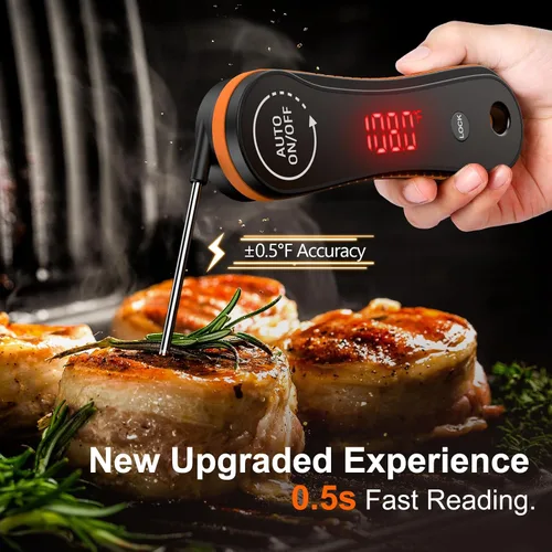 Vista 3 de Termómetro digital de carne de lectura instantánea de 0.5 segundos, precisión de ±0.5°F, pantalla giratoria de 180°, mango antideslizante