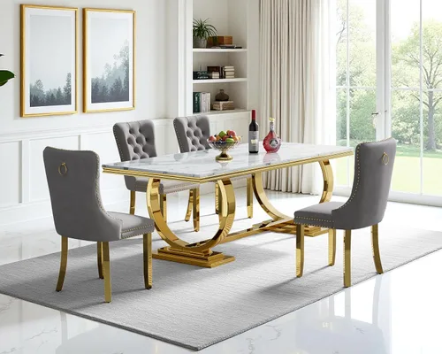 Vista 67 de Juego de mesa de comedor de 5 piezas para 4, mesa de cocina de mármol negro de 68 pulgadas con 4 sillas beige, mesa de comedor rectangular moderna