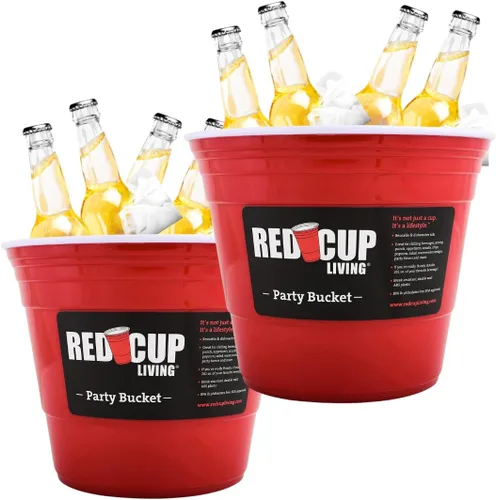 Vista 11 de Red Cup Living Cubo de hielo grande para fiestas, enfriador de bebidas aislado de 201 onzas para fiestas, bar y cocina, cerveza de plástico