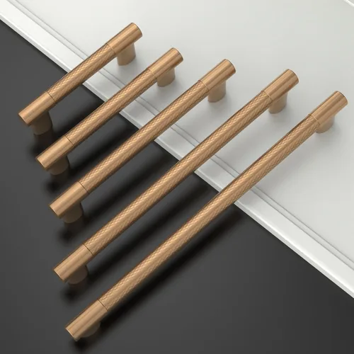 Vista 7 de Paquete de 10 manijas de gabinete de cocina de bronce champán moleteado de 3 pulgadas (2.992 in), tiradores de gabinete de color dorado champán