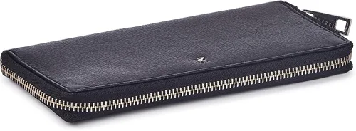 Vista 4 de Zinda Genuine Leathers Cartera con cremallera alrededor de la cartera para mujer con protección RFID, Negro -, Cartera para mujer