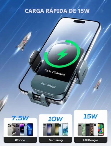 Vista 3 de Cargador de Coche Inalámbrico, Carga Rápida de 15W, Cargador de Coche con Abrazadera Automática, Soporte para Teléfono Compatible con iPhone 15 14