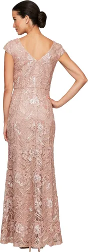 Vista 2 de Alex Evenings Vestido largo bordado de manga casquillo para mujer