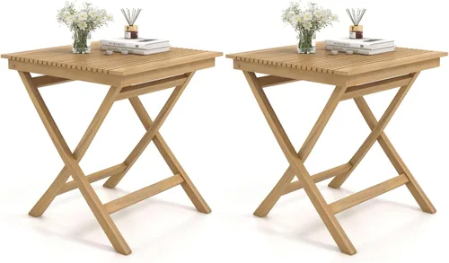 Vista 11 de Tangkula Mesa de comedor de madera de teca de 27.5 pulgadas, mesa cuadrada de bistró para exteriores con mesa de rejillas, marco de madera