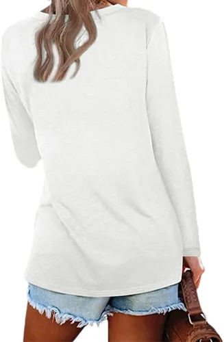 Vista 2 de Mayntop Blusa casual para mujer, color liso, de manga larga, cuello en V, holgada, de capa base