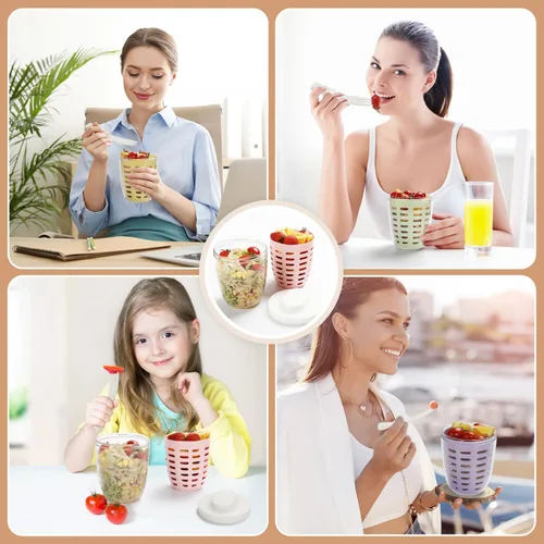 Vista 6 de Taza portátil de almacenamiento de ensalada de frutas para picnic y fiestas con tapas y tenedor, contenedores de almacenamiento de frutas de 20 oz