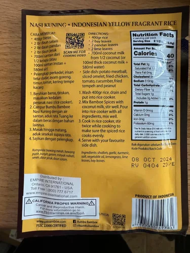 Vista 2 de Nasi Kuning (arroz fragante amarillo de Indonesia) - 1.7 oz (paquete de 3)