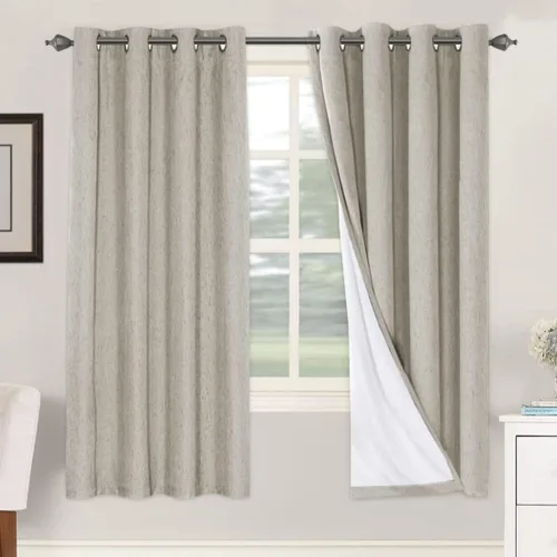 Vista 203 de H.VERSAILTEX Cortinas 100% opacas con aislamiento térmico, texturizadas, de lino, con bloqueo completo de calor y luz, para sala de estar y Negro