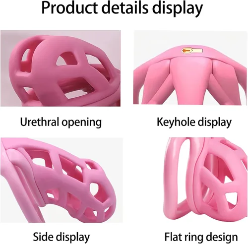 Vista 4 de Jaula de castidad de resina, dispositivo de castidad masculina 3.0 con 4 anillos, dispositivo de castidad masculina para pene, jaula de castidad