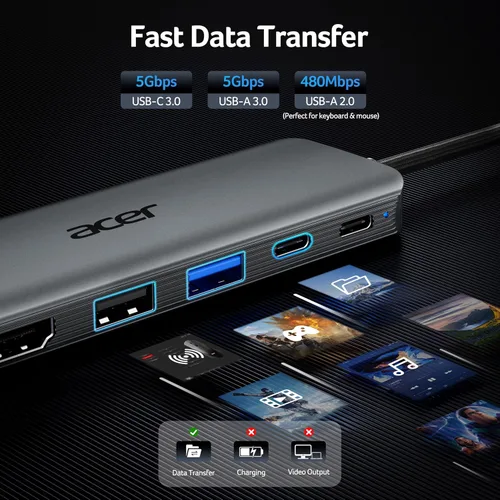 Vista 5 de Acer Hub USB C, adaptador USBC 5 en 1 a HDMI con 4K @60Hz para portátil/Mac