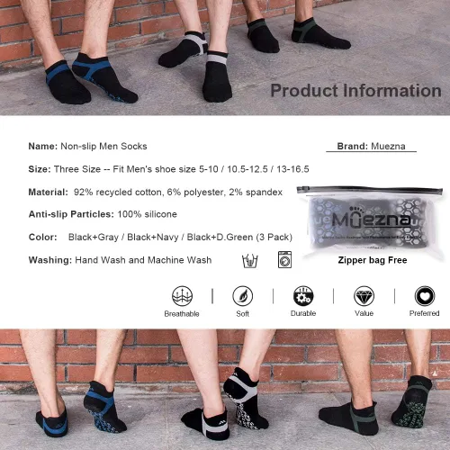 Vista 4 de Muezna - Calcetines antideslizantes para hombre para yoga pilates barre Bikram fitness hospital con agarre