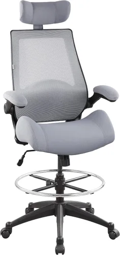 Vista 10 de BOLISS Silla de oficina alta de dibujo, 400 libras, respaldo alto, silla de escritorio ancha cómoda con reposabrazos abatibles, soporte lumbar, Negro