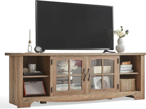 Vista 14 de LINSY HOME Soporte de TV estilo granja para TV de 65 pulgadas, centro de entretenimiento de madera con gabinete de almacenamiento con puerta