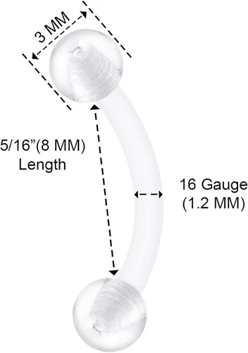 Vista 2 de 4 retenedores de barra curvados de bioplástico calibre 16 bola de trago lóbulo de tragus joyería para piercing de cejas ver más tamaños