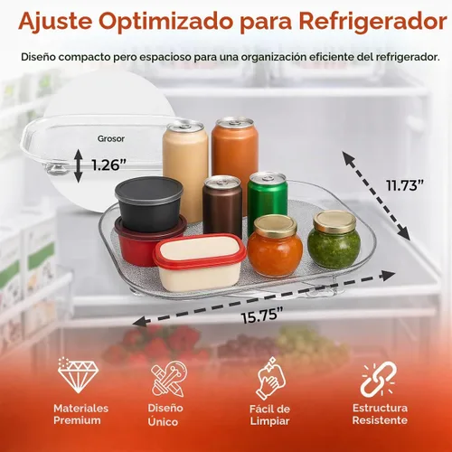 Vista 2 de Oizeir Frigorífico Lazy Susan - Organizador rectangular transparente para refrigerador con ventosas, bandeja giratoria de 360° para refrigeradores