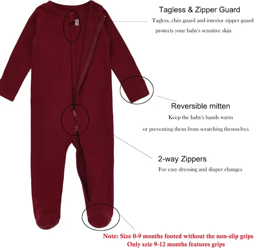 Vista 2 de Aablexema Pijama de bebé con puños de manopla, doble cremallera, ropa de algodón para bebés, pijamas para dormir con pies