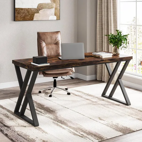 Vista 10 de Tribesigns Escritorio para computadora de escritura, escritorio de estudio resistente de 55 pulgadas con patas de metal en forma de Z, escritorio