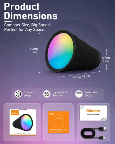 Vista 7 de Altavoz Bluetooth portátil inalámbrico con 9 luces de color, tiempo de reproducción de 20 horas, emparejamiento estéreo, graves profundos, IPX6 Negro