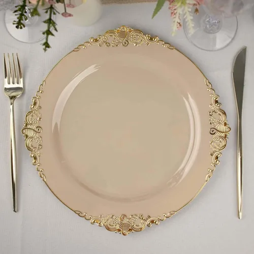 Vista 11 de Efavormart - Paquete de 10 platos de postre barrocos negros y dorados de 8 pulgadas, platos de aperitivo resistentes con borde metálico en relieve