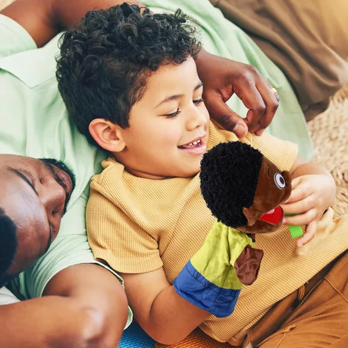Vista 4 de 1 pieza de marionetas de mano familiares de 12 pulgadas, abuelos, mamá y papá, hermano y hermana, marionetas de mano de peluche para niños, juguetes
