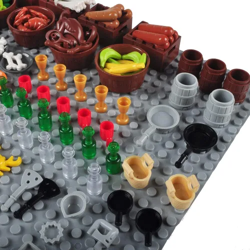 Vista 4 de 180 piezas de bloques de construcción de alimentos, accesorios de cocina, juego de ladrillos de construcción, juego de construcción de bricolaje