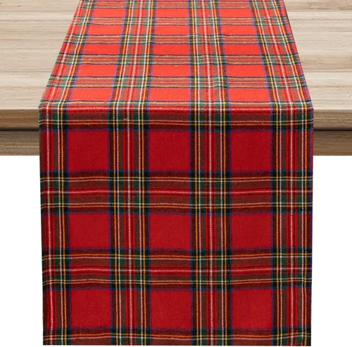 Vista 15 de Softalker Camino de mesa de tartán de Navidad a cuadros, color verde, resistente a las manchas, lavable, decoración de mesa de invierno para Verde