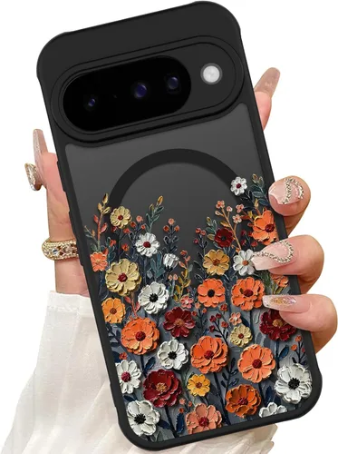 Vista 18 de ZIYE Funda magnética para Google Pixel 9 Pro XL de 6.8 pulgadas [compatible con MagSafe] funda de policarbonato duro y TPU suave con flor de cerezo