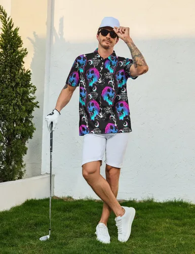 Vista 5 de Camisas de golf divertidas para hombre, camisas polo hawaianas de los años 80, camisas polo divertidas hawaianas para playa, verano, golf