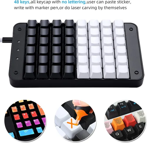 Vista 5 de Teclado mecánico Koolertron de una mano para jugadores, teclado mini USB de 48 teclas totalmente programable con interruptor rojo