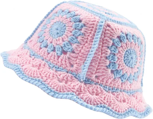 Vista 15 de Sombrero de pescador de ganchillo para mujer, tejido hecho a mano, plegable, flexible, a la moda, lindo, cómodo e informal B-Negro