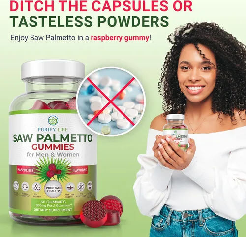 Vista 5 de Purify Life Gomitas Saw Palmetto para hombres y mujeres, suplemento de extracto de palma enana americana para el crecimiento del cabello, equilibrio