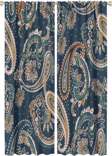 Vista 54 de Cortinas opacas con estampado de flores de cachemira, estampado de cachemira sobre fondo blanco, para decoración del hogar, cocina, restaurante