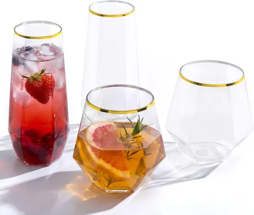 Vista 8 de Paquete de 48 vasos desechables de plástico ondulados estilo origami - 24 copas de champán sin tallo de 9 onzas y 24 vasos de 12 onzas, sin BPA