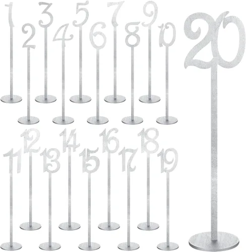 Vista 8 de Yulejo - 20 números de mesa para boda con soporte, 1-20, color negro Números de asiento de madera con base redonda, ideal para bodas, recepciones