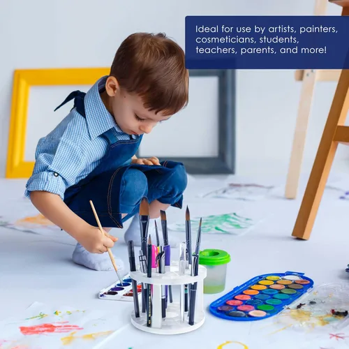 Vista 6 de U.S. Art Supply - Soporte y organizador redondo de plástico para pinceles de artista con 50 agujeros - Estante para pinceles de pintura, pinceles
