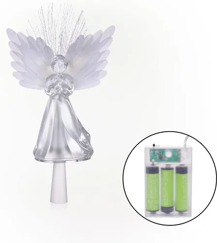 Vista 10 de Alpine Corporation Adorno para la Copa del Árbol de Ángel de 11 pulgadas de alto con alas de fibra óptica y luz LED, con función de temporizador