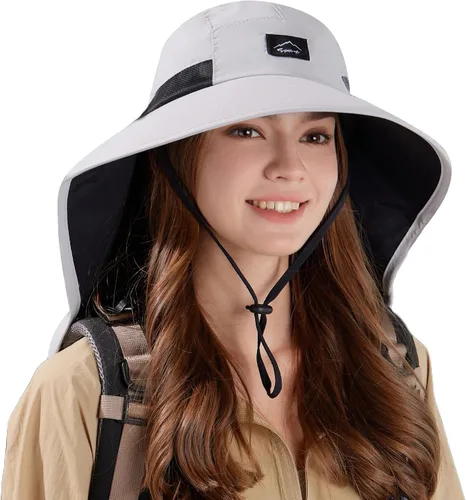 Vista 18 de HUAMULAN Sombrero de verano de ala ancha para mujer, agujero para cola de Bg8112-negro