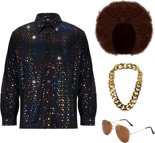 Vista 3 de Spooktacular Creations - Juego de camisa de discoteca para hombre, con peluca, gafas, collar, accesorios