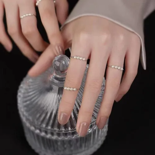 Vista 5 de Anillos abiertos pequeños y finos de perlas pequeñas para mujeres y niñas pequeñas de plata de ley 925, ajustables, delicados, anillos de nudillos