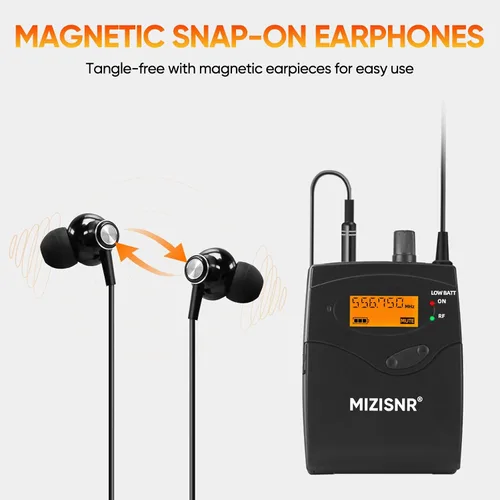 Vista 3 de Sistema de monitor inalámbrico en el oído, sistema IEM mono UHF Pro con transmisor de metal, 1 receptor de cuerpo con auriculares de monitor, 100