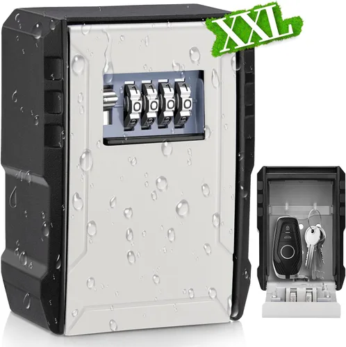 Vista 10 de BKNOOU Caja grande de bloqueo de llave para montaje en pared exterior para llaves al aire libre, impermeable, combinación de 4 dígitos, caja