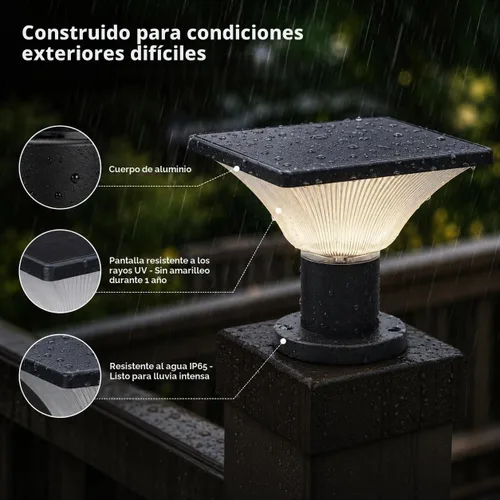 Vista 4 de Luces solares para postes – Encendido/apagado automático para exteriores – Luces solares para postes al aire libre 4x4 – Luces solares para poste
