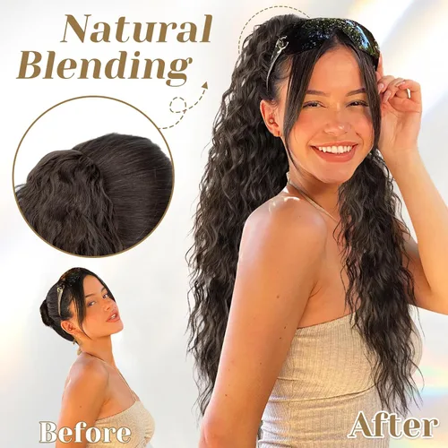 Vista 5 de KooKaStyle Extensión de cola de caballo con cordón de 26 pulgadas (66 cm) para mujeres, extensiones de cabello sintético rizado largo para uso