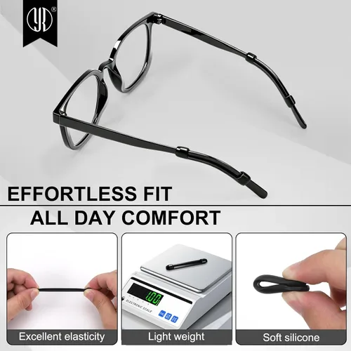 Vista 4 de YR Lentes de silicona suave, retenedores de manga, antideslizantes, elásticos y cómodos, para anteojos, lentes de lectura, 10 pares, color negro