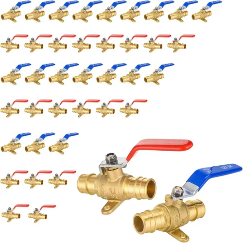 Vista 6 de Válvula de bola azul, válvula de cierre Pex A de 1/2 pulgada con oreja, válvula de bola de cierre Pex de puerto completo de latón para agua, aire