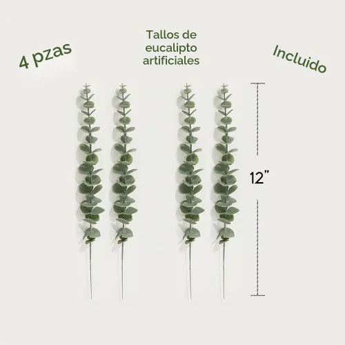 Vista 6 de Paquete de 2 macetas de pared de madera con 4 tallos de eucalipto sintético para decoración de pared