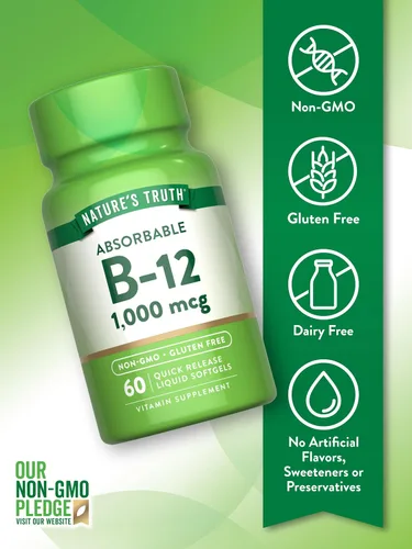 Vista 3 de Nature's Truth Vitamina B12 1000 mcg 60 cápsulas blandas Suplemento sin OMG y sin gluten