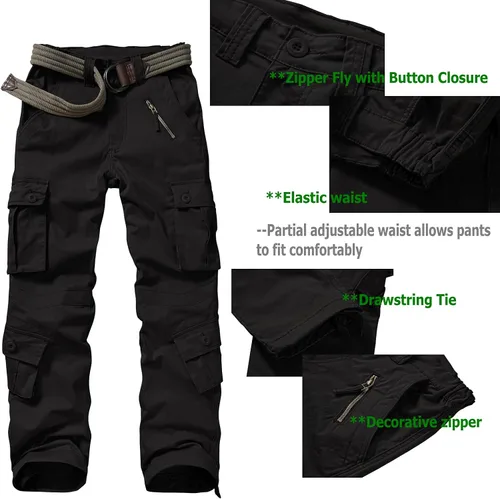 Vista 4 de Pantalones cargo de trabajo para mujer, de algodón, con 8 bolsillos, informal, estilo de combate militar